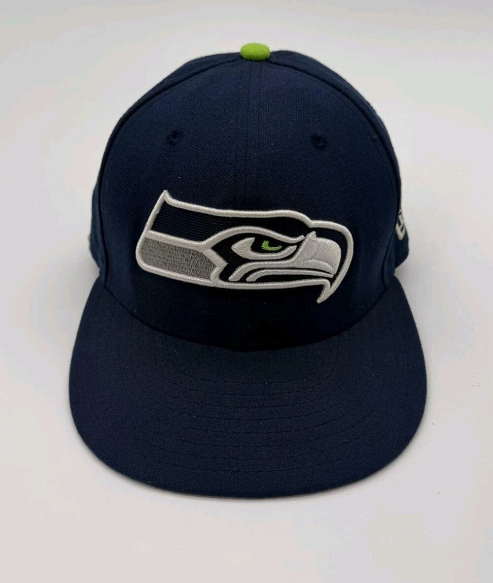 Seattle Seahawks New Era 59Fifty Fitted Hat Cap Size 6 7/8 Navy